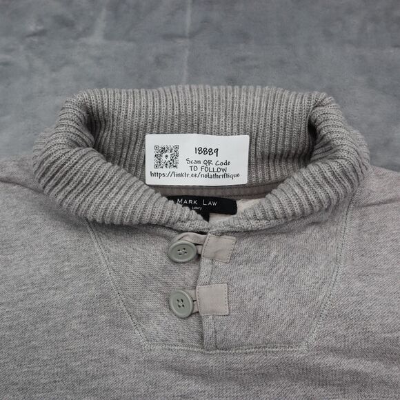 Mark Law Sweater Mens L Gray Long Sleeve Collared Button Pocket Knit Pullover - Picture 9 of 16